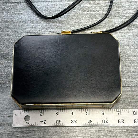 VTG LS Leather School Monastery S Croce Florence Italy Black Gold Evening Bag 7” - Picture 10 of 16